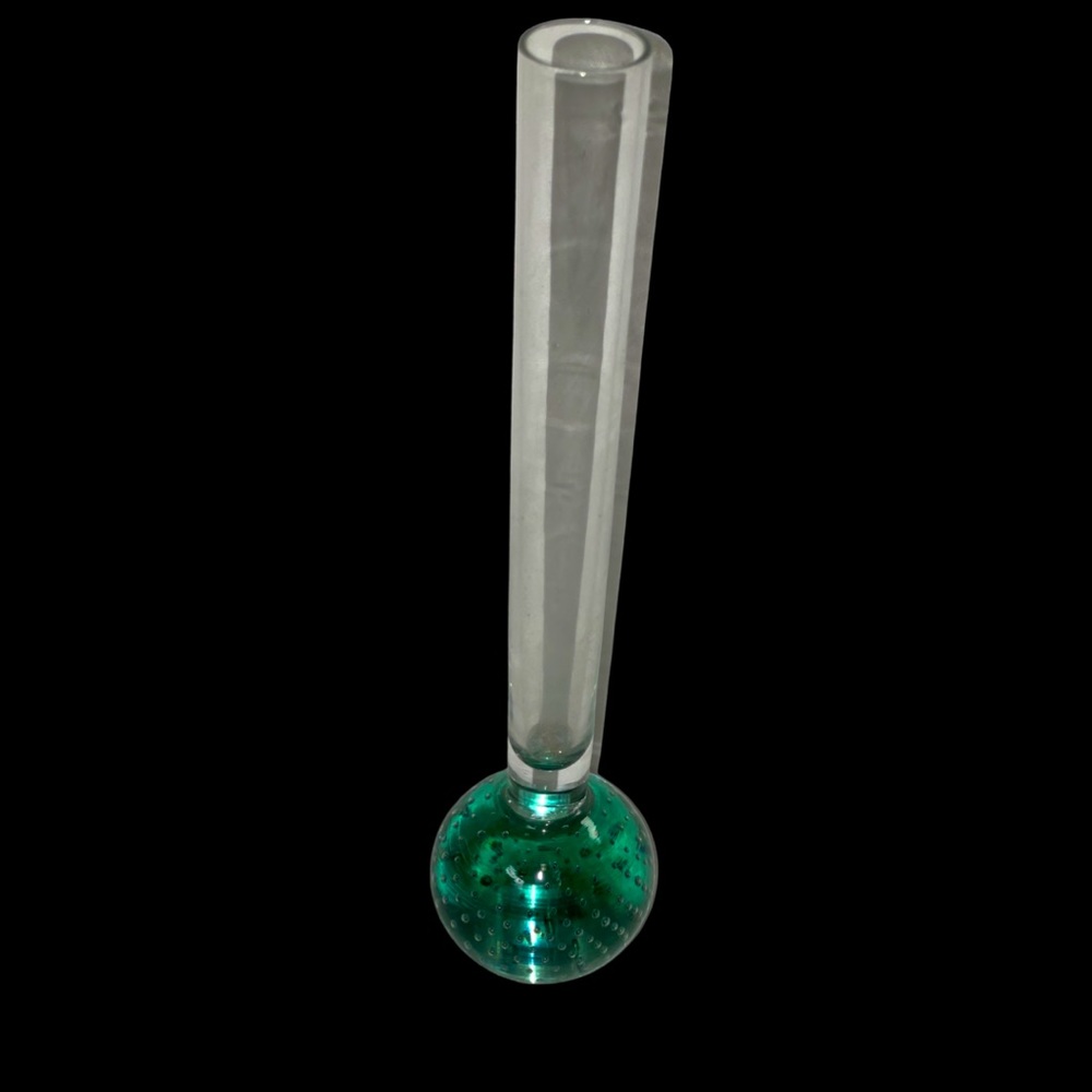 Vintage Glass Bud Vase Green 6” tall